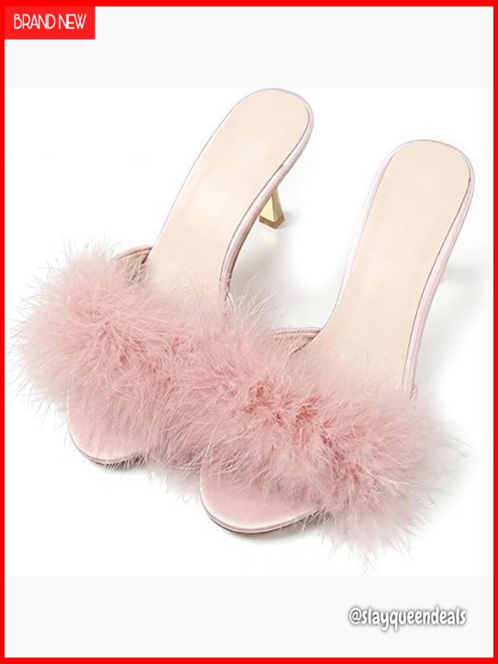 Fluffy Feather Kitten Heel Slippers - Round Toe Slide Sandals